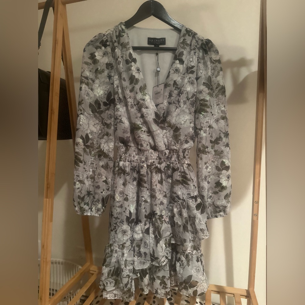 Womens Chiffon Metallic Fit & Flare Dress NWT